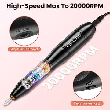 Cattino Electric Nail Drill Kit, Portable Electric Nail File for Acrylic Gel Nails, Efile Manicure Pedicure Tool with Nail Drill Bits and Sanding Bands for Home Salon Use, Black