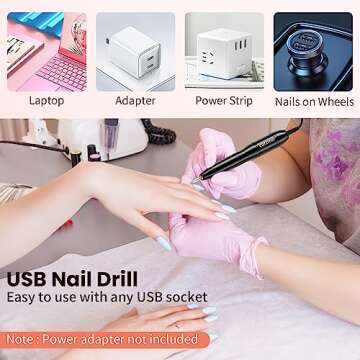 Cattino Electric Nail Drill Kit, Portable Electric Nail File for Acrylic Gel Nails, Efile Manicure Pedicure Tool with Nail Drill Bits and Sanding Bands for Home Salon Use, Black