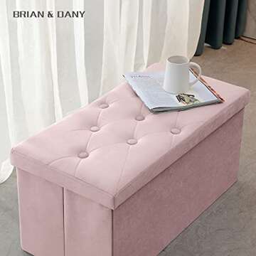 Stylish BRIAN & DANY Folding Storage Ottoman Bench - Versatile Pink Design for Any Room