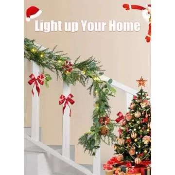 Brightown Pre-lit Christmas Garland with Lights, 6 Feet 20 LED Battery Operated Christmas Lights with Pine Cones, Berry, Eucalyptus Leaves, Indoor Christmas Decorations for Stairs, Fireplace, Door