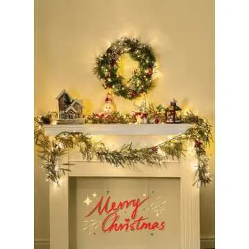 Brightown Pre-lit Christmas Garland with Lights, 6 Feet 20 LED Battery Operated Christmas Lights with Pine Cones, Berry, Eucalyptus Leaves, Indoor Christmas Decorations for Stairs, Fireplace, Door