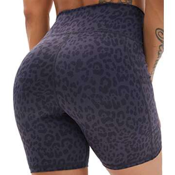 MOMOPUNCH Biker Shorts for Women Printed High Waisted Spandex Yoga Shorts for Workout Running Athletic Tummy Control with Pockets(Greyleopard,M)