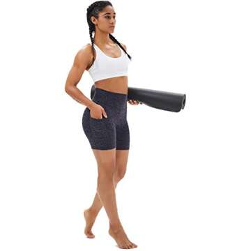 MOMOPUNCH Biker Shorts for Women Printed High Waisted Spandex Yoga Shorts for Workout Running Athletic Tummy Control with Pockets(Greyleopard,M)