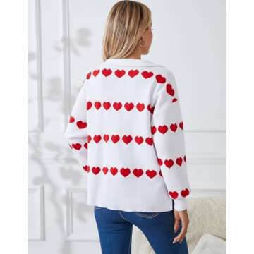Alsol Lamesa Women's Quarter Zip Collar Pullover Long Sleeve Heart Sweater Side Split Knit Sweaters