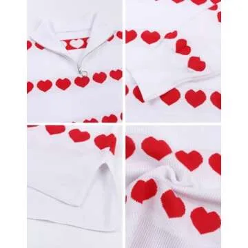 Alsol Lamesa Women's Quarter Zip Collar Pullover Long Sleeve Heart Sweater Side Split Knit Sweaters