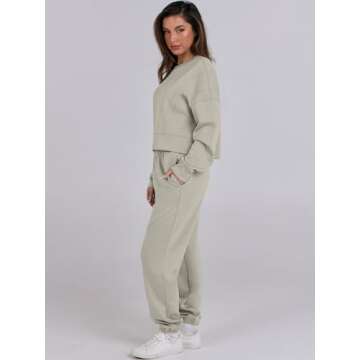 ANRABESS Womens 2 Piece Outfits Lounge Sets Cropped Sweatshirt & Joggers Fashion Sweatsuit Sweat Set 2024 Fall Travel Grey Medium