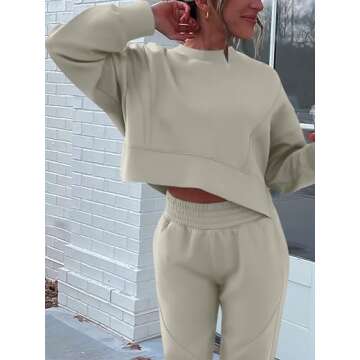 ANRABESS Womens 2 Piece Outfits Lounge Sets Cropped Sweatshirt & Joggers Fashion Sweatsuit Sweat Set 2024 Fall Travel Grey Medium