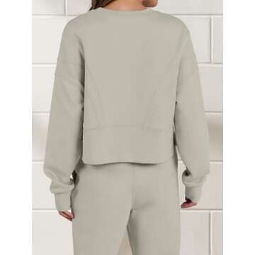 ANRABESS Womens 2 Piece Outfits Lounge Sets Cropped Sweatshirt & Joggers Fashion Sweatsuit Sweat Set 2024 Fall Travel Grey Medium