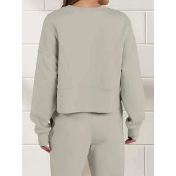 ANRABESS Womens 2 Piece Outfits Lounge Sets Cropped Sweatshirt & Joggers Fashion Sweatsuit Sweat Set 2024 Fall Travel Grey Medium