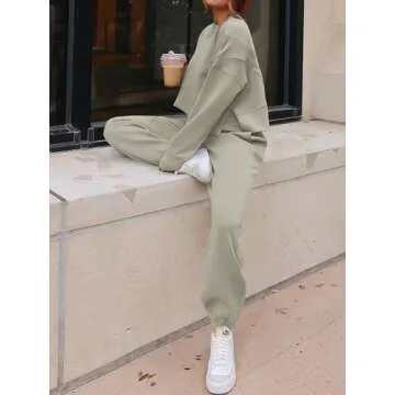 ANRABESS Womens 2 Piece Outfits Lounge Sets Cropped Sweatshirt & Joggers Fashion Sweatsuit Sweat Set 2024 Fall Travel Grey Medium