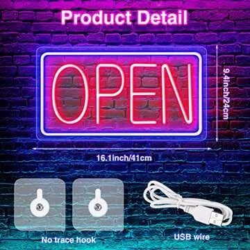 KABOER Neon Open Sign, 16" x 9" Ultra Bright LED Open Sign for Business