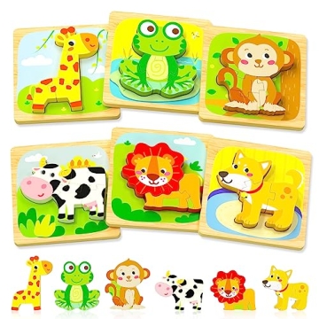 Benresive Wooden Toddler Puzzles: Montessori Animal Toys for Ages 1-3