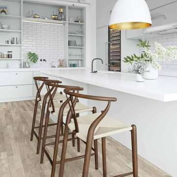 2xhome Wishbone Counter Height Barstool with Woven Paper Cord Seat | Fully Assembled | Wooden Y Back...