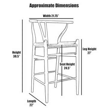 2xhome Wishbone Counter Height Barstool with Woven Paper Cord Seat | Fully Assembled | Wooden Y Back Farmhouse Kitchen Stool for Home, Dining, Bar, Espresso