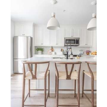 2xhome Wishbone Counter Height Barstool with Woven Paper Cord Seat | Fully Assembled | Wooden Y Back Farmhouse Kitchen Stool for Home, Dining, Bar, Espresso