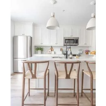 2xhome Wishbone Counter Height Barstool with Woven Paper Cord Seat | Fully Assembled | Wooden Y Back Farmhouse Kitchen Stool for Home, Dining, Bar, Espresso