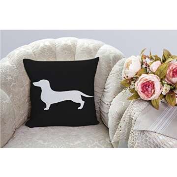 HGOD DESIGNS Dachshund Decorative Throw Pillow Cover Case,Dog with Black Background Cotton Linen Out...