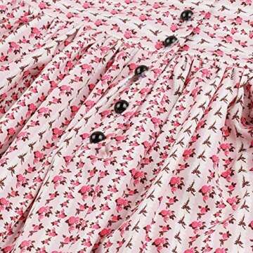 Women's Split Neck Floral Button 1950s Vintage Rockability Tea Dress AT14(Pink, S)