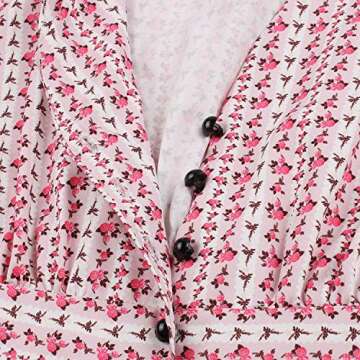 Women's Split Neck Floral Button 1950s Vintage Rockability Tea Dress AT14(Pink, S)