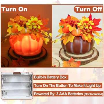 TURNMEON [ Inner Lighted & Prelit 7.5 Inch Fake Pumpkin Thanksgiving Decorations with Maples Leafed ...