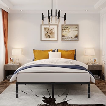 zunatu 14 Inch King Metal Bed Frame - Foundation No Box Spring Needed, Heavy Duty Tall Platform with...