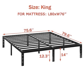 Durable King Metal Bed Frame with Storage Space and Easy Assembly