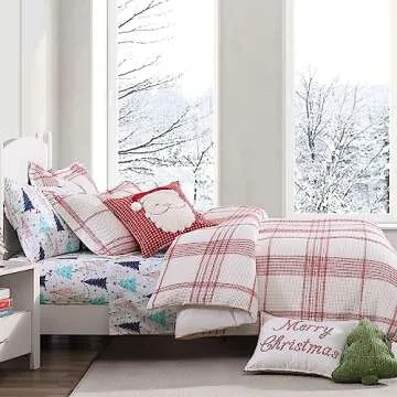 Levtex Home - Peppermint Plaid Christmas Comforter Set - Full/Queen Holiday Comforter 90 x 94 + Two Standard Pillow Cases 20x26 - Red, Cream - Waffle Plaid - Cotton