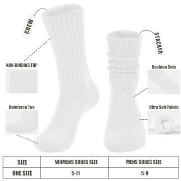AugRing Women's Scrunch Crew Socks - Retro 80s Style 3-Pack - Size 5-11