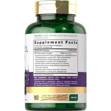 Carlyle Resveratrol Supplement 1800mg | 180 Capsules | Non-GMO & Gluten Free | Potent Complex