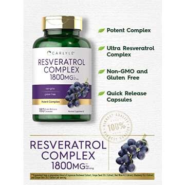 Carlyle Resveratrol Supplement 1800mg | 180 Capsules | Non-GMO & Gluten Free | Potent Complex