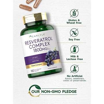 Carlyle Resveratrol Supplement 1800mg | 180 Capsules | Non-GMO & Gluten Free | Potent Complex