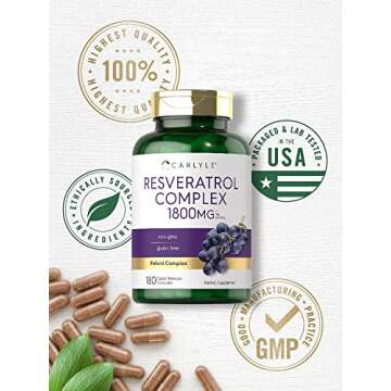 Carlyle Resveratrol Supplement 1800mg | 180 Capsules | Non-GMO & Gluten Free | Potent Complex