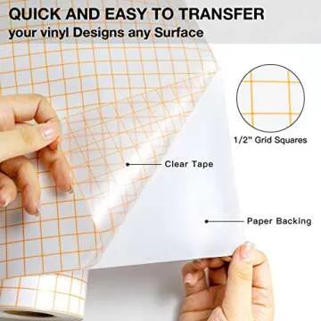 Transfer Tape for Vinyl - 12" x 70 FT w/Orange Alignment Grid for Adhesive Vinyl - Medium Tack Vinyl Transfer Tape for Cricut, Silhouette Cameo, Decals, Signs, Windows and Stickers