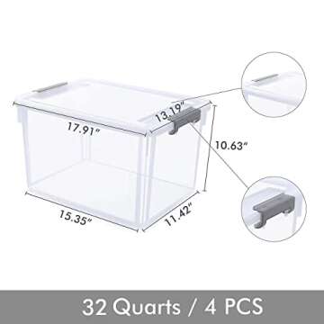 Citylife 32 QT Plastic Storage Bins with Latching Lids Stackable Storage Containers for Organizing L...