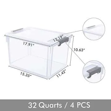 Citylife 32 QT Plastic Storage Bins with Latching Lids Stackable Storage Containers for Organizing L...