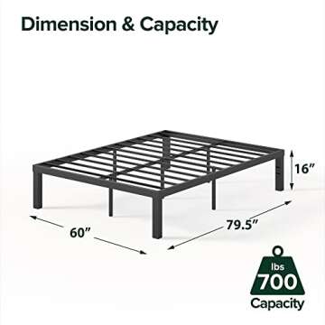 ZINUS Luis 16 Inch QuickLock Metal Platform Bed Frame, Mattress Foundation with Steel Slat Support, ...