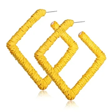 Rattan Earrings for Women, Bohemian Lightweight Statement Geometric Woven Earrings, Handmade Raffia ...