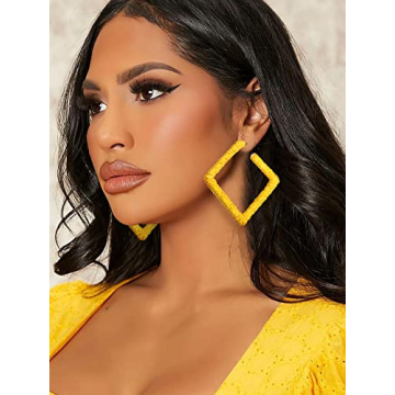 Rattan Earrings for Women, Bohemian Lightweight Statement Geometric Woven Earrings, Handmade Raffia Straw Wicker Braid Hoop Drop Dangle Earrings,Fashion Summer Beach Vacation Jewelry Gifts