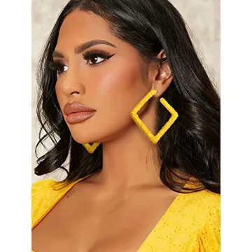 Rattan Earrings for Women, Bohemian Lightweight Statement Geometric Woven Earrings, Handmade Raffia Straw Wicker Braid Hoop Drop Dangle Earrings,Fashion Summer Beach Vacation Jewelry Gifts