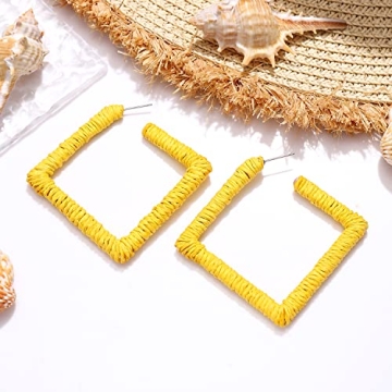 Rattan Earrings for Women, Bohemian Lightweight Statement Geometric Woven Earrings, Handmade Raffia Straw Wicker Braid Hoop Drop Dangle Earrings,Fashion Summer Beach Vacation Jewelry Gifts