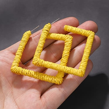 Rattan Earrings for Women, Bohemian Lightweight Statement Geometric Woven Earrings, Handmade Raffia Straw Wicker Braid Hoop Drop Dangle Earrings,Fashion Summer Beach Vacation Jewelry Gifts