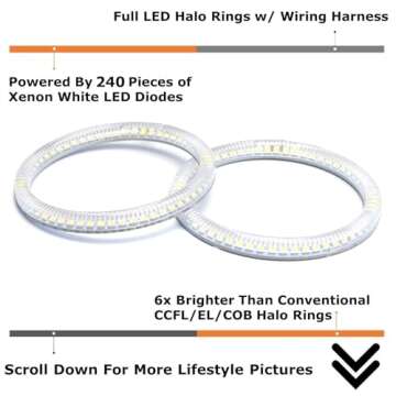 iJDMTOY 7000K Xenon White 240-SMD LED Angel Eyes Halo Ring Lighting Kit Compatible With 2004 2005 2006 BMW E46 3 Series 325ci 330ci LCI Coupe ONLY