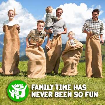 Shop Square Potato Sack Race Bags, 23x40 - Set of 6, Fun Burlap Sacks for Kids & Adults, Perfect for Field Day, BBQs, Picnics, Parties & More