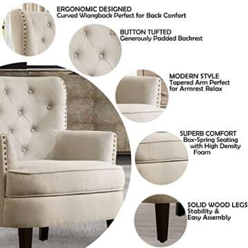 Rosevera Accent Chair and Ottoman Set - Button Tufted Armchair for Living ROM, Bedroom, Reading - Mi...