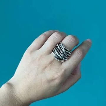 Mytys Gold and Silver Statement Rings for Women Wire Intertwined Design 14K Gold Plated Silver Band Ring Wide Index Finger Rings Costume Jewelry (Silver, 7)