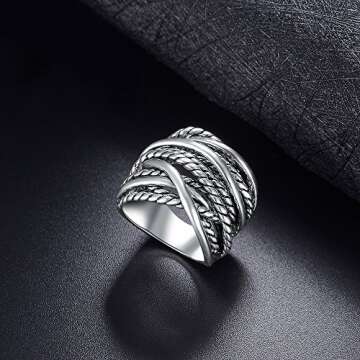 Mytys Gold and Silver Statement Rings for Women Wire Intertwined Design 14K Gold Plated Silver Band Ring Wide Index Finger Rings Costume Jewelry (Silver, 7)