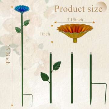 Retyion 4 Pack Bee Watering Station, Bee Cups for Garden Metal Bee Water Feeder with Flower Design, ...