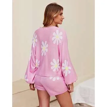 Ekouaer Knit Pajamas Set for Women Soft Lounge Wear