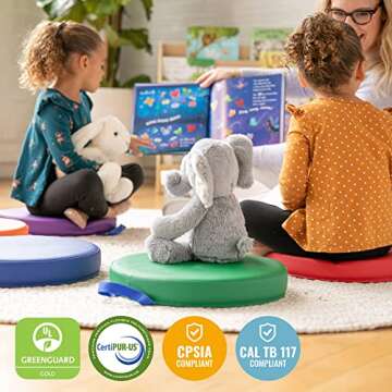 ECR4Kids SoftZone Floor Cushions, Round, Flexible Seating, Assorted, 6-Piece