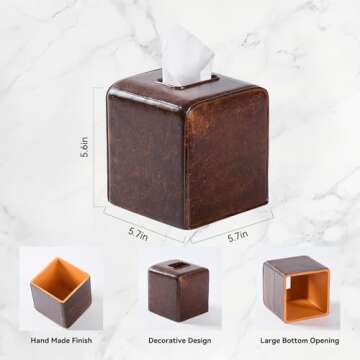 Rustic Leather Tissue Box Cover Square for Home Decor,Resin Heavy Tissue Box Holder for Bathroom Cou...